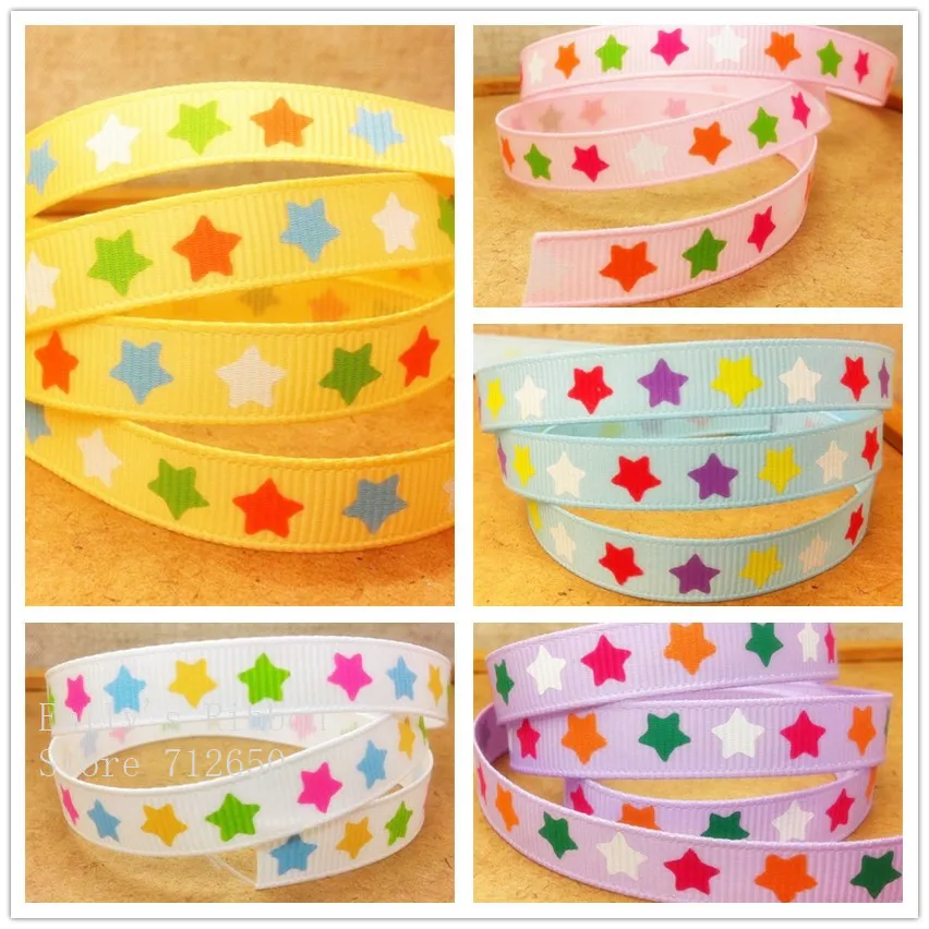 

Free shipping 3/8'' (9mm) 4 colors stars imprinted quality grosgrain Ribbon hairbow garment accessory gift package
