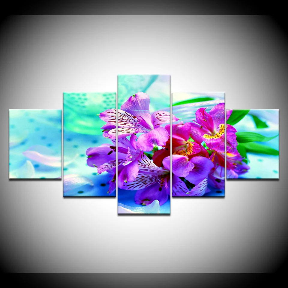 Настенные панели с розовыми цветами 5 холщовых стен современный плакат модульная