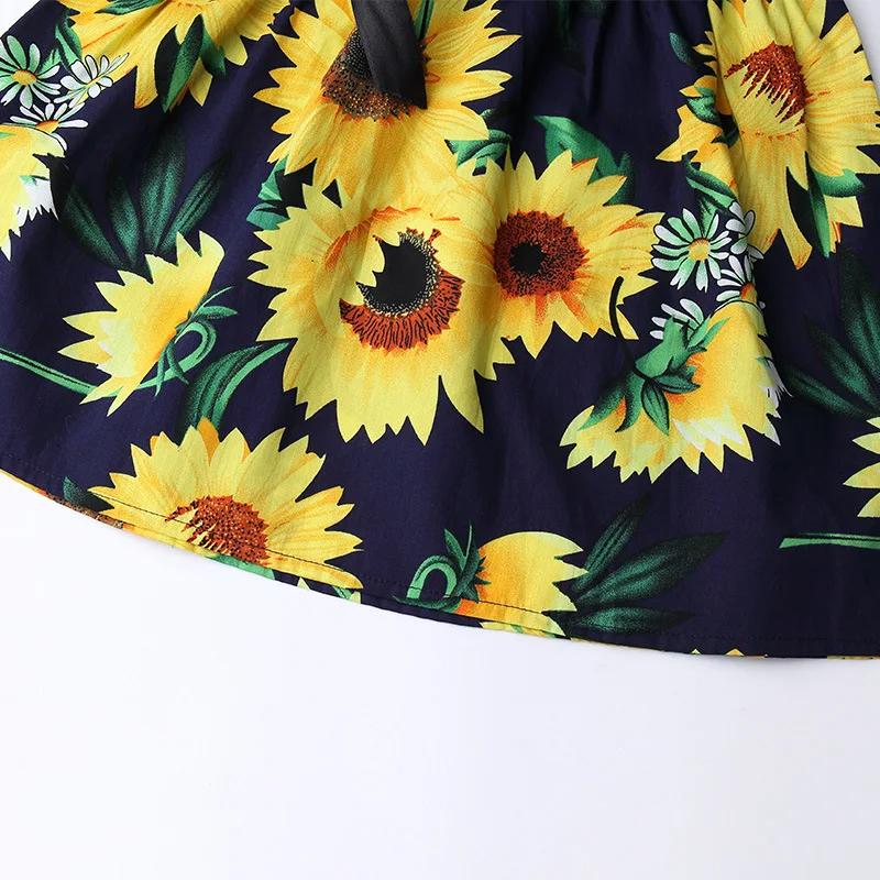 Летнее платье с подсолнухом для девочек хлопковое детское без рукавов пляжное