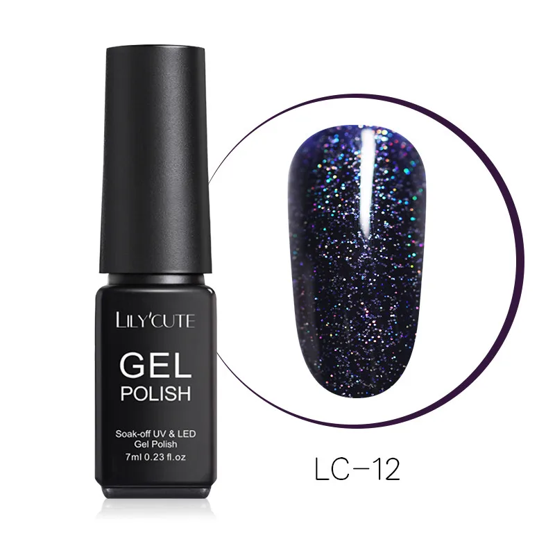 LC-holographic-12 LILYCUTE, 7 мл, блестящий УФ-Гель-лак, розовый, цветной, блестящий, долговечный, из натуральной смолы, замачивается, Гель-лак для ногтей, дизайн - Цвет: LC-holographic-12