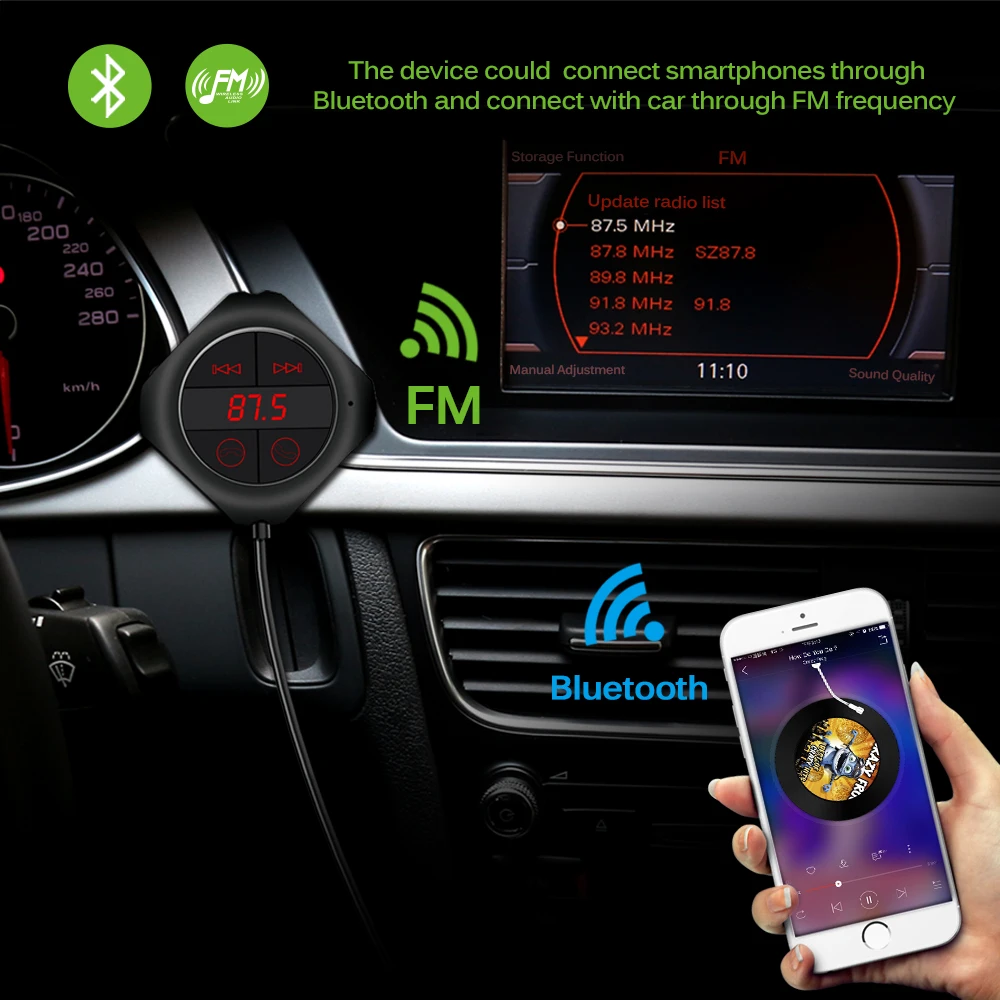 Onever fm-передатчик Bluetooth Handsfree автомобильный комплект радио передатчик беспроводной FM модулятор Автомобильный mp3 плеер TF U диск двойной USB