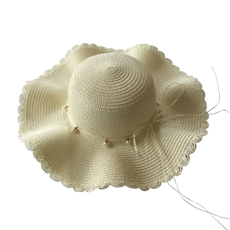 Girls Sun Cap Children Pearl Wave Straw Hat Kids Panama Beach Summer Baby Hats Caps | Детская одежда и обувь