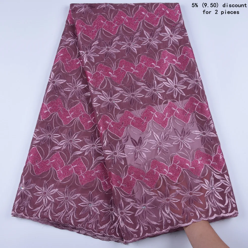 

African Swiss Voile Cotton Lace Fabric In Switzerland 5 Yards High Quality Embroidery Dry Lace Stone Fabric For Party A1672