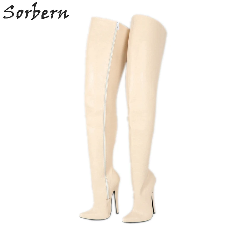 

Sorbern Matt Mid Thigh Boots Women 18Cm High Heel Side Zippers Soft Foam Cotton Sexy Fetish Boot Unisex Custom For Slim Legs