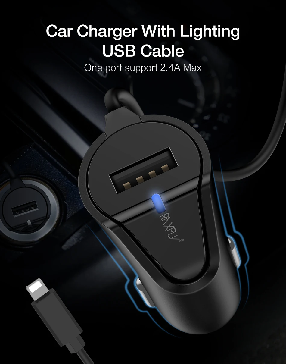 RAXFLY автомобильное USB зарядное устройство микро Освещение USB кабель для iPhone XS Max samsung планшет универсальный автомобильный адаптер зарядного устройства для телефона в автомобиле