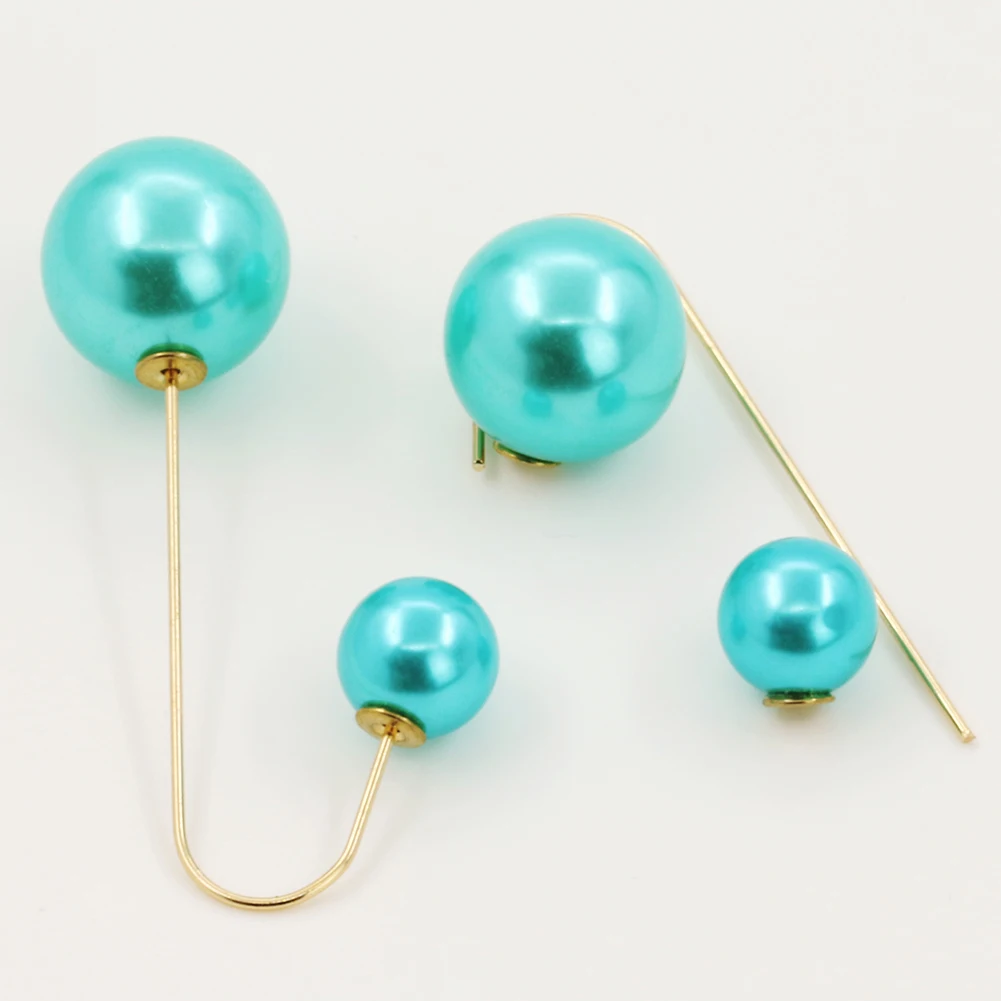 Women U-Shaped Double Earring Sided Pearl Ball Drop Dangle Hanging Earrings for Wedding 2019 Fashion Jewelry | Украшения и