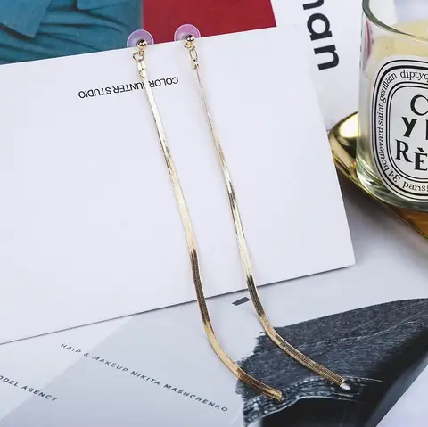 Корейские модные длинные серьги с кисточками, Элегантные Простые металлические тонкие цепи, темпераментные золотые и серебряные подарочные серьги
