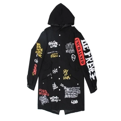 

Harajuku Hooded Long Bomber Jacket Coat Women Clothes Hip Hop Coat Flowers Jackets Women Men Tops Couple Long Sleeve Basic Coats