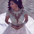 Женское свадебное платье с длинными рукавами, с бисером, из Дубая, мусульманское, свадебное платье, 2019