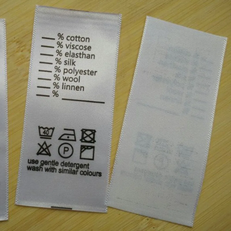 Белые этикетки для стирки на заказ Мягкая атласная лента печать этикетка ухода