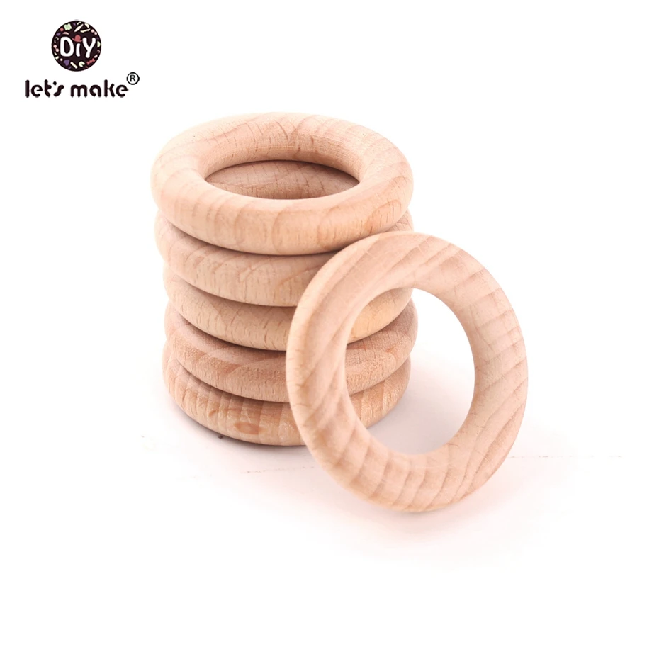 Let's Make-mordedor de beb&eacute; de madera de haya, anillo redondo de madera de 40mm, pulsera artesanal, regalo, accesorios de dentici&oacute;n, brazaletes de lactancia, 50 Uds.-4