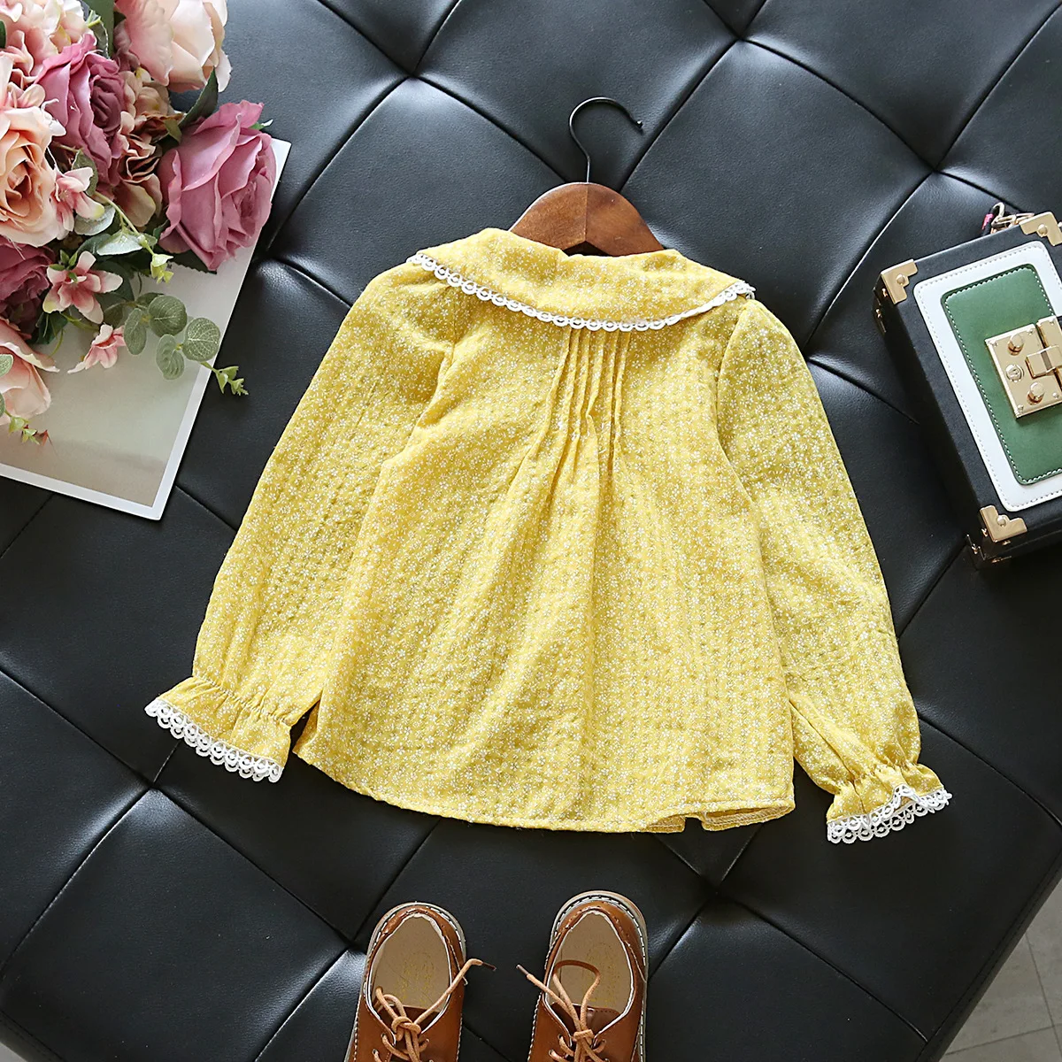 Кружевная блузка для девочек рубашка с длинным рукавом розовые школьные блузки