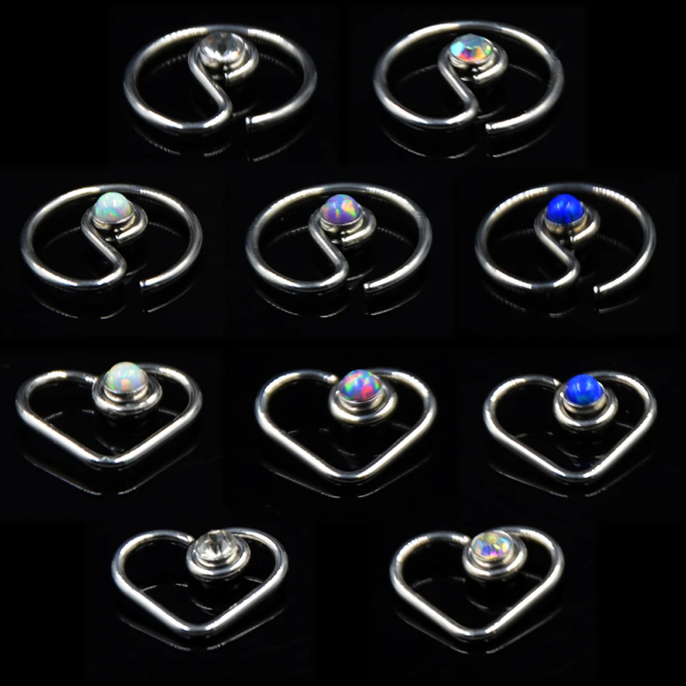 1 шт. опал CZ Gem Daith сердце круг гибкое кольцо ухо траг серьги, Надеваемые На ушной хрящ сердце ухо пирсинг для губ кольцо пирсинг тела ювелирные изделия 16 г