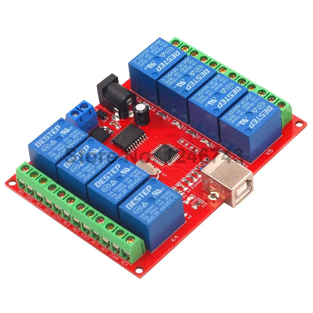 Релейный модуль компьютера 5 В 12 24 8 каналов USB переключатель управления