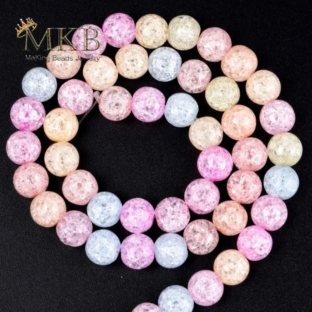Multicolor Бусины из натурального камня, разноцветные Круглые бусины из трещины кварца для изготовления ювелирных изделий, 6, 8, 10, 12 мм, хрустальные бусины, Diy браслет - Цвет: Multicolor