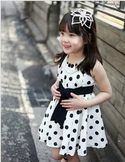 free shipping wholesale price dot bow sleeveless summer baby girl princess dresses 3~8age navy/white children clothing | Детская одежда