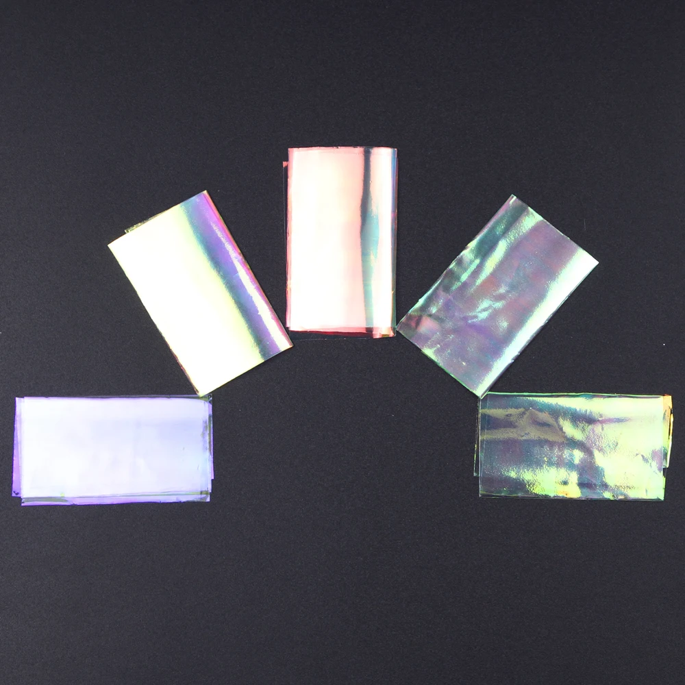 5 листов 3D голографические блестящие фольгированные наклейки для ногтей с