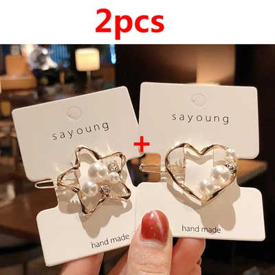 2pcs Корейский стиль шпильки с жемчугом заколки для волос для женщин девочек заколки для волос Головные уборы геометрические заколки аксессуары для волос повязка на голову - Цвет: 2pcs