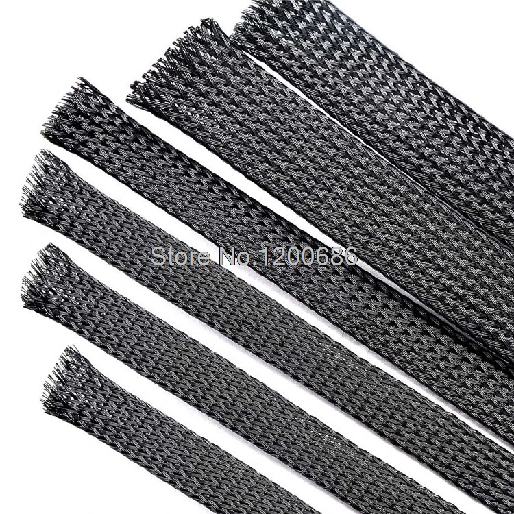 

10M 12mm Black Nylon Braided Cable Sleeving black Snakeskin Protecting PET Nylon Sleeve Expandable Sleeves