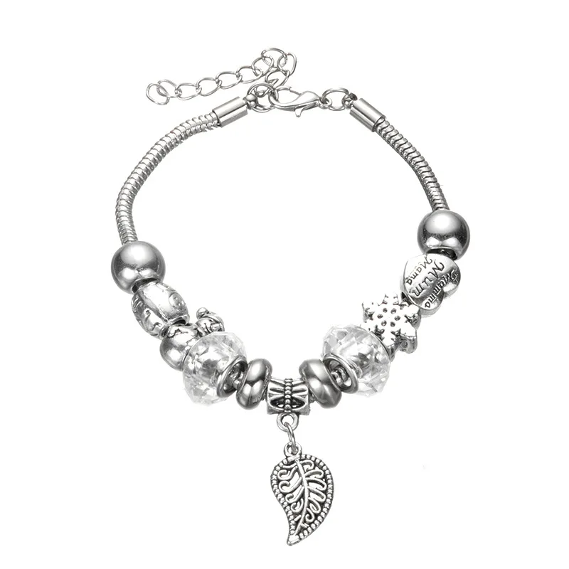 2017 Европейский кристалл очарование листьев Браслеты для Для женщин с DIY Стекло