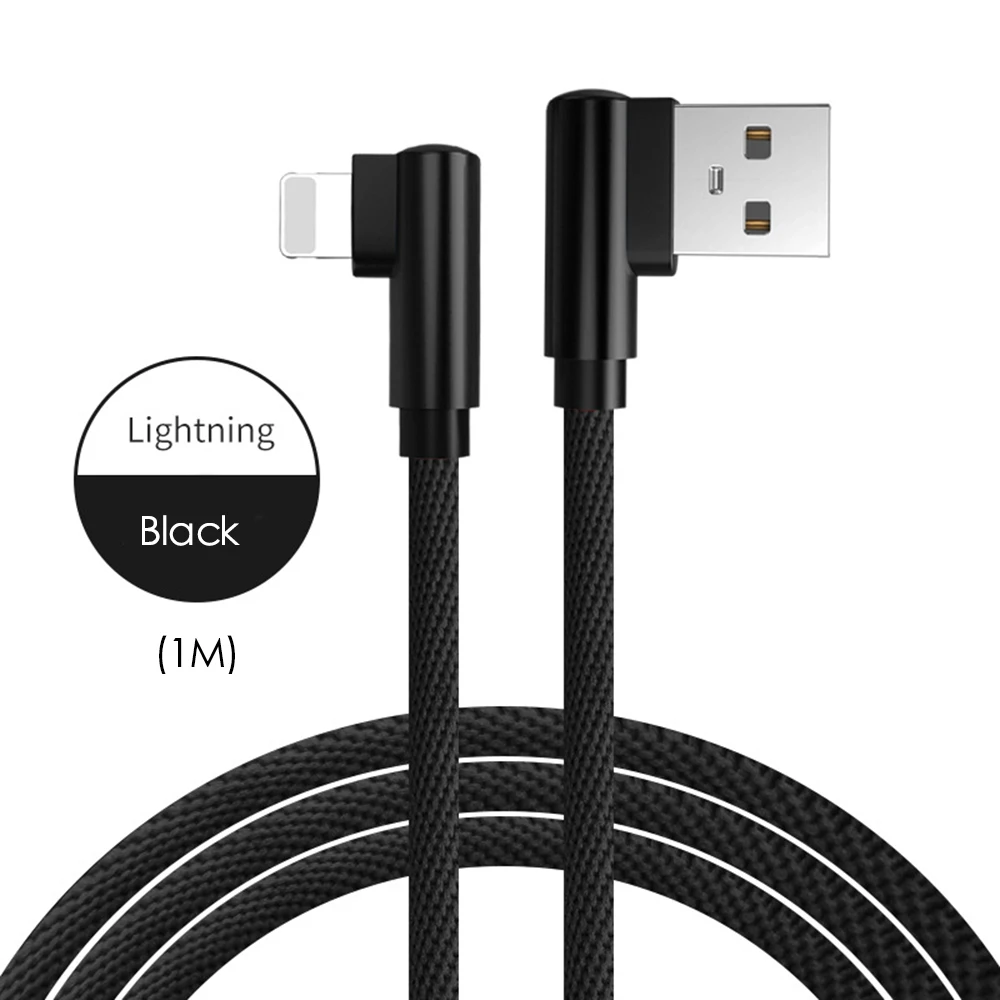 black for iphone 2.4A 90 градусов локоть Micro USB кабель для быстрой зарядки данных для iphone xs samsung Edge Xiaomi Мобильный телефон usb зарядный шнур - Цвет: black for iphone