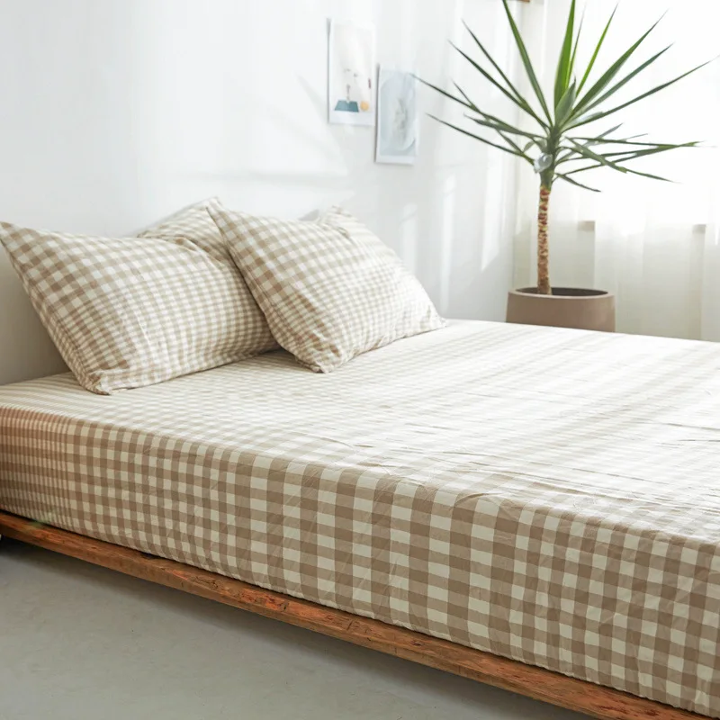 Washed Cotton Striped Printing Sheet Mattress Cover With Elastic Band Simple Comfortable Bedding Linens Home Textile | Дом и сад
