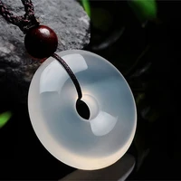 natural white chalcedony pingan buckle pendant men and women white agate amulet pendant crystal couple necklace jewelry gift