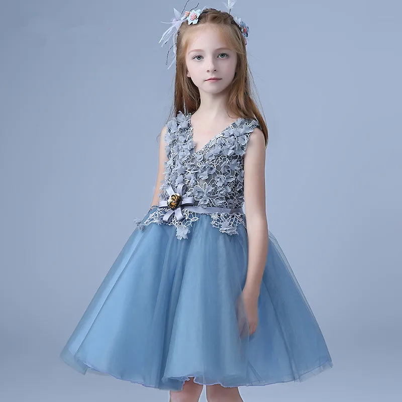 Flower Girl Dresses Child Navy Blue Sleeveless Fancy Formal Vestidos 2019 Kids Clothes For Girls Of 3 To 14 Year Old RKF184016 | Детская