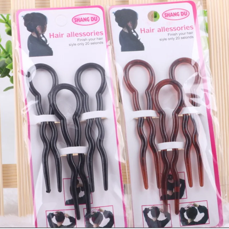 Black Brown Plastic Hair Clips U Shape Design Fork Convenient Hairpins Easy to Use Headwear For Women Styling Tool |