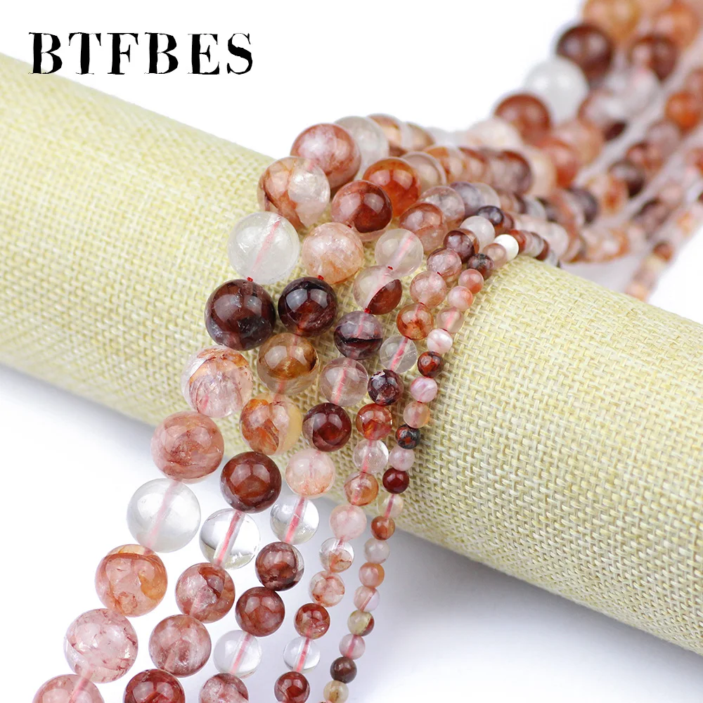 BTFBES Natural Red Quartz Crystal Hong Kong Imports Stone 6 8 10 12MM Round Colot Loose Bead For Jewelry Bracelet Making DIY | Украшения и