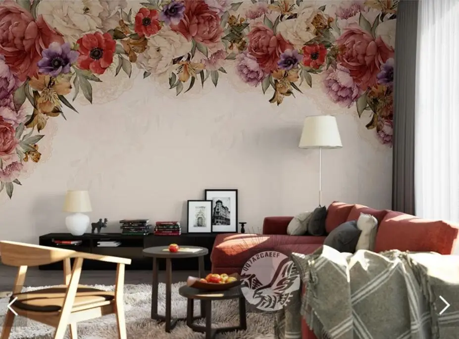 Скандинавская красная Цветочная настенная бумага HD печать фото настенные фрески