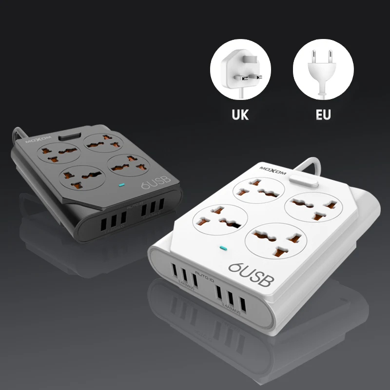 

Удлинитель MOXOM на 10 А с 6 USB-портами и поддержкой быстрой зарядки