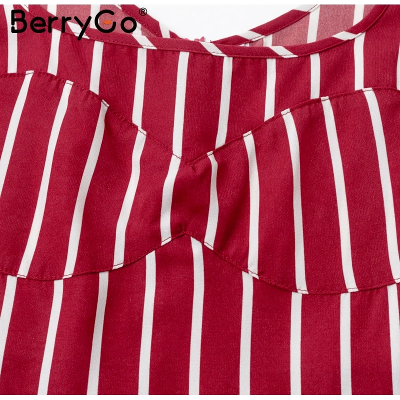 BerryGo, винтажное Полосатое женское платье, красное, без рукавов, с поясом, высокая талия, женские пляжные платья, летние, праздничные, для девушек, макси, vestidos