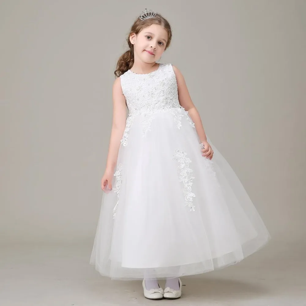 Фото Vestidos de daminha/Белое фатиновое бальное платье с вышивкой и бисером; Длинные Платья с цветочным узором для девочек на свадьбу; коллекция 2016 года; ... №4