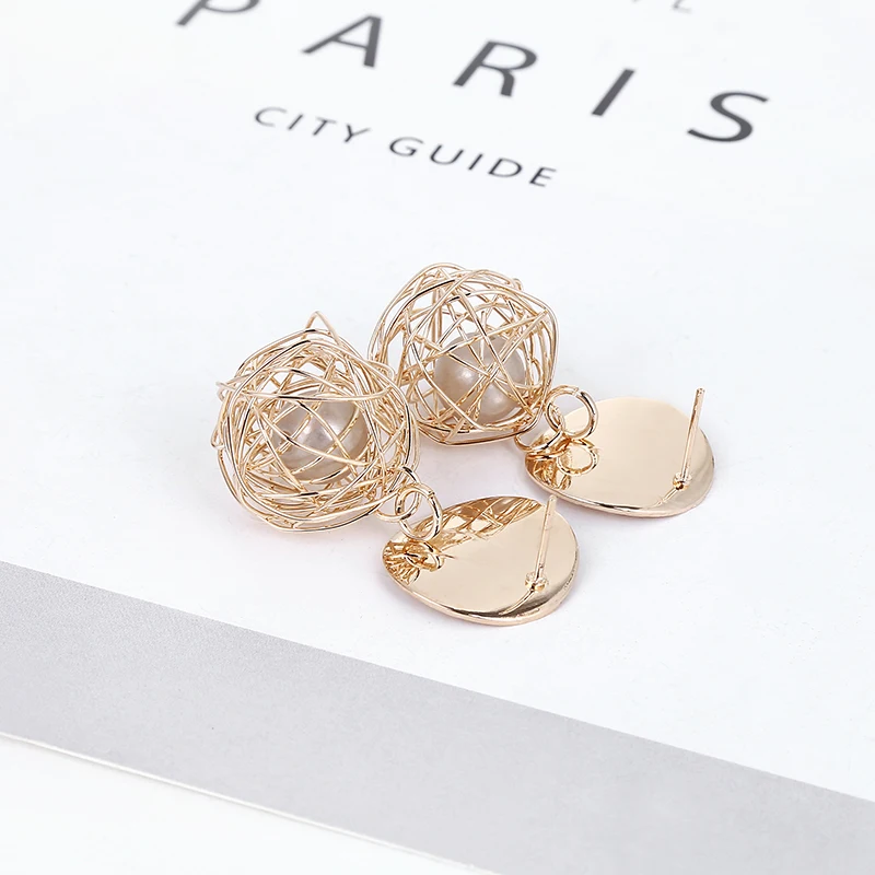 YAOLOGE металлические пластинчатые серьги простая линия обмотки мяч Встроенный с