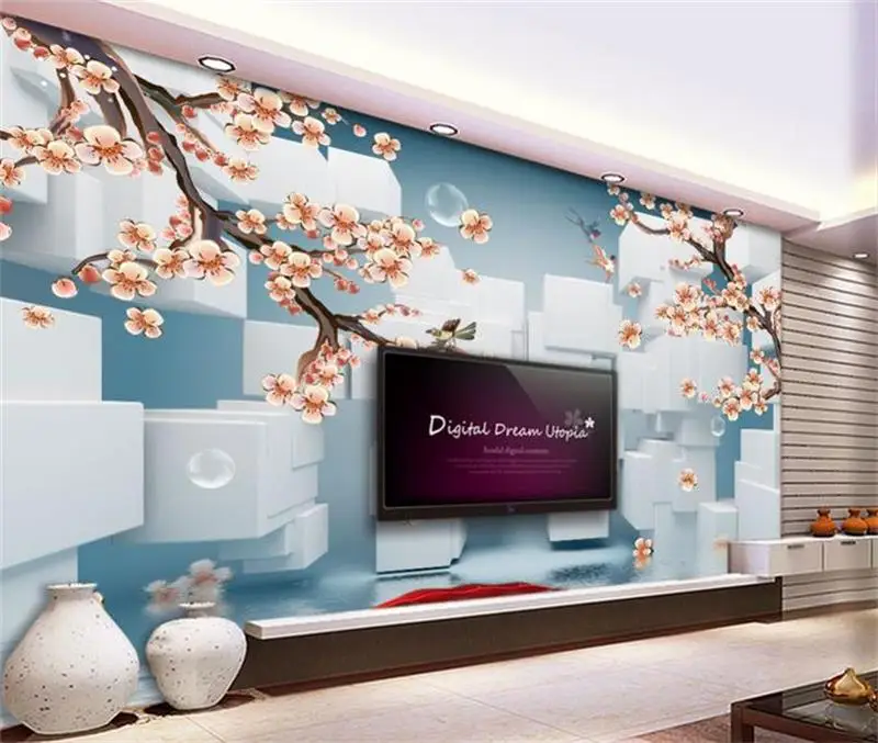 3d обои на заказ фото Нетканая Настенная Наклейка персик отражение куб Живопись