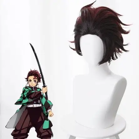 Kamado Tanjirou Wig Аниме демон убийца Kimetsu no Yaiba костюмы для косплея Униформа юката верхняя одежда Haori Kamado Tanjirou полный комплект S-2XL - Цвет: Kamado Tanjirou Wig