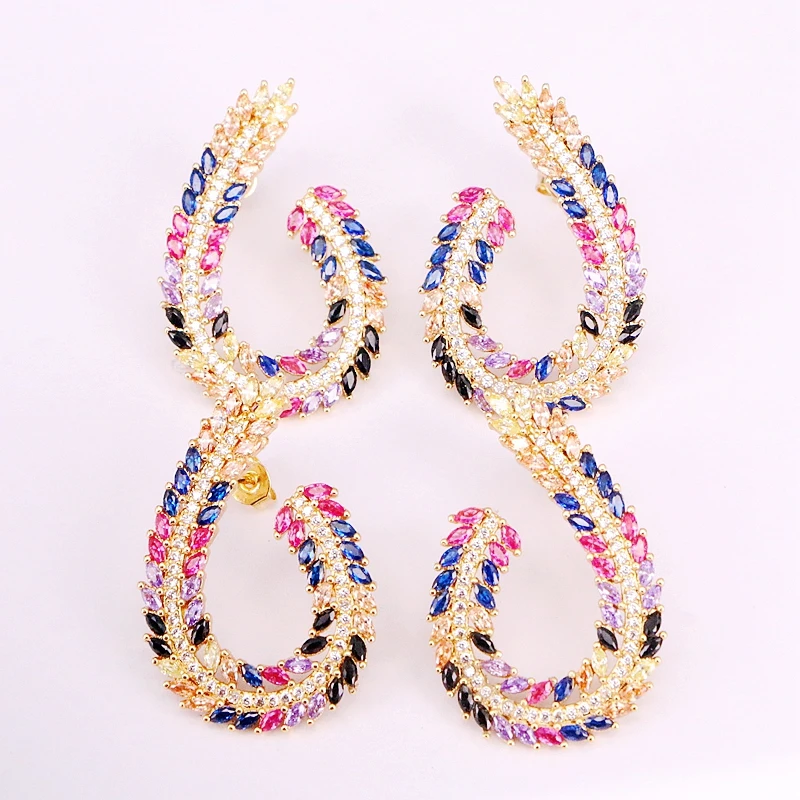 4 пары яркие разноцветные серьги гвоздики из циркония с