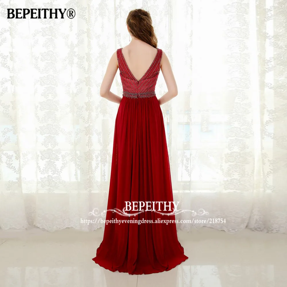 BEPEITHY Vestido Longo Красное длинное вечернее платье с бисером Топ сексуальное без