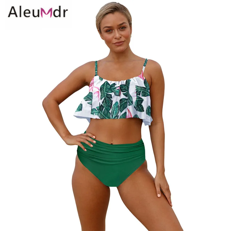 Aleumdr женский купальник 2019 Новый Белый Топ с рюшами низ высокой талией сексуальный