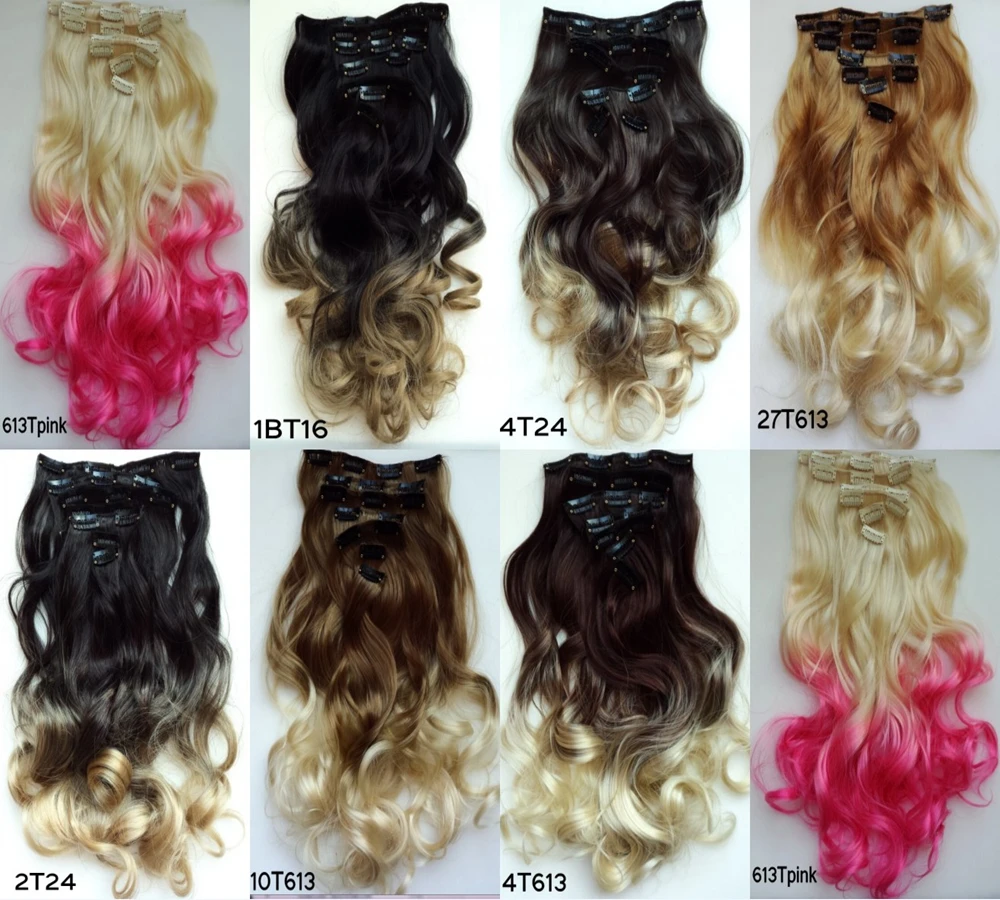 JOY& BEAUTY 7 шт./компл., 130 г, тепло, resce волокна для длинные волнистые синтетические волосы два тона пряди для наращивания на заколках на всю голову, 22 дюйма