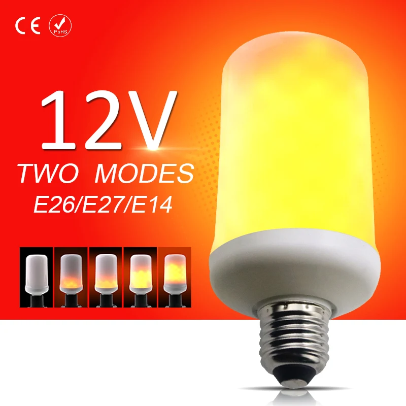 E27 12 V Светодиодный светильник лампочка с эффектом пламени E26 Светодиодная лампа
