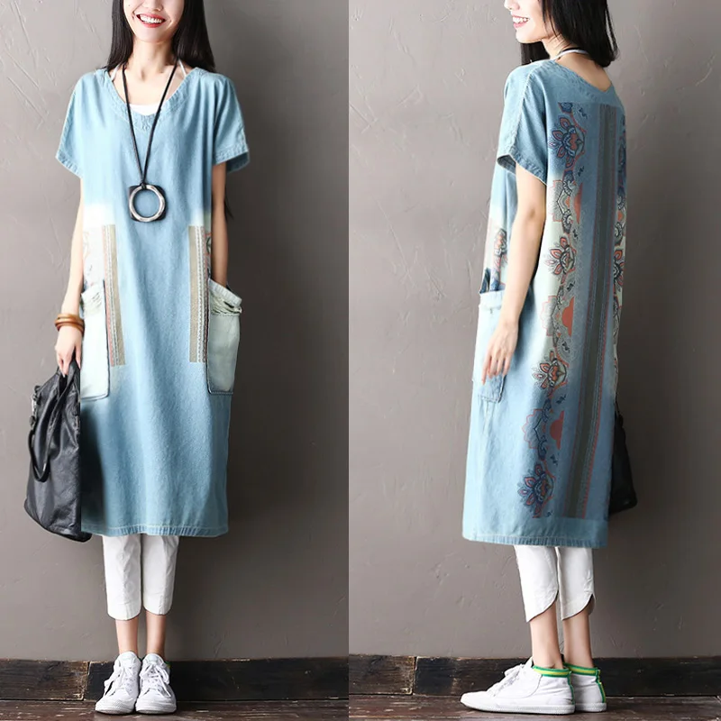 Женское джинсовое платье с рукавами летучая мышь повседневное Свободное