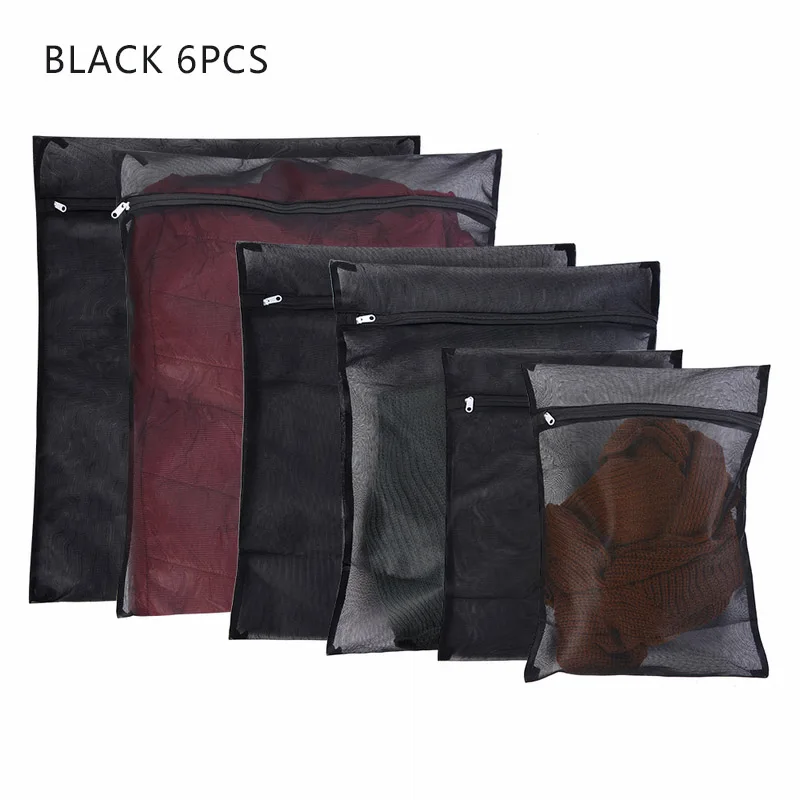 black 6pcs LASPERAL складное белье бюстгальтер носки Нижнее белье стиральная машина мешок молнии сетки мешки для стирки белья эффективно защищает одежду - Цвет: black 6pcs