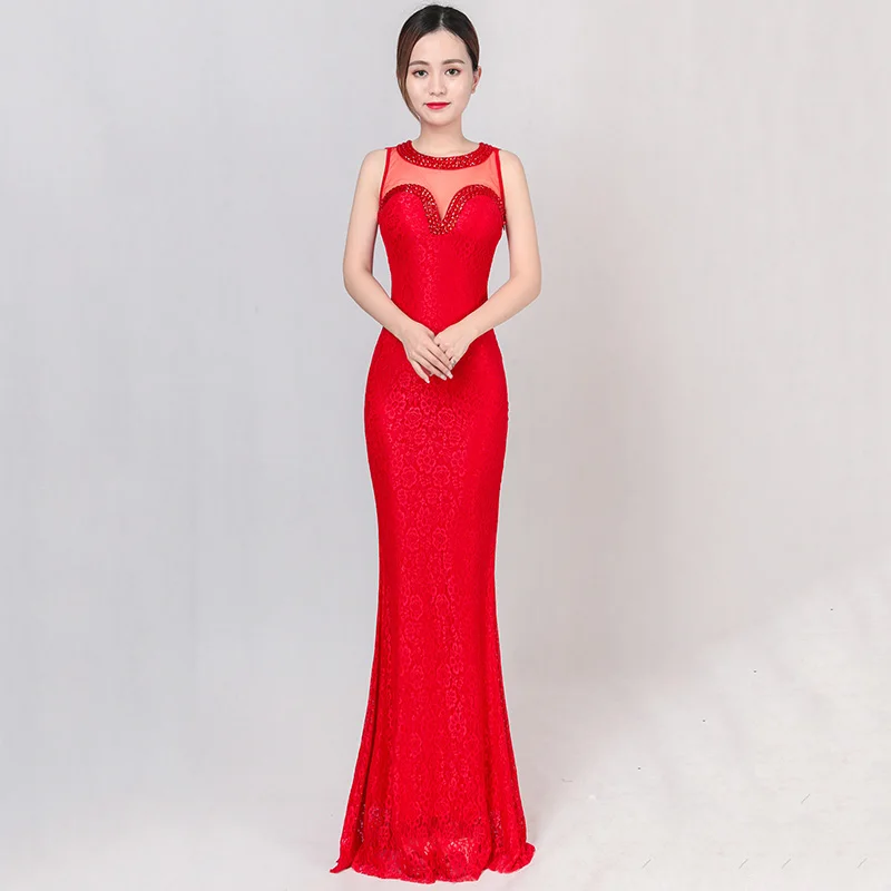 Красные цветочные кружева и прозрачные сетчатые бусины бриллианты без рукавов