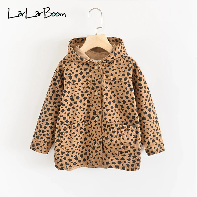 Leopard LarLarBoom/Детская куртка; Новинка г.; осенние Топы с капюшоном и леопардовым принтом для девочек; верхняя одежда; детская одежда; пальто с длинными рукавами и карманами для мальчиков - Цвет: Leopard