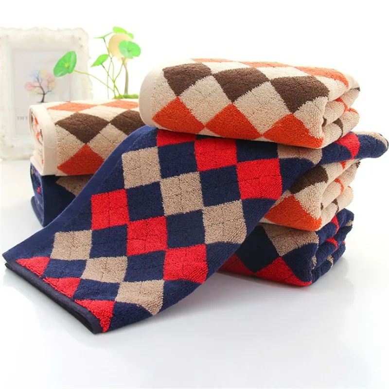 

High quality 34*76cm 120g Cotton Hand Towel Rhombus Dark Plaid Face Towel Comfortable Absorbent Family Hotel Bathroom Towels