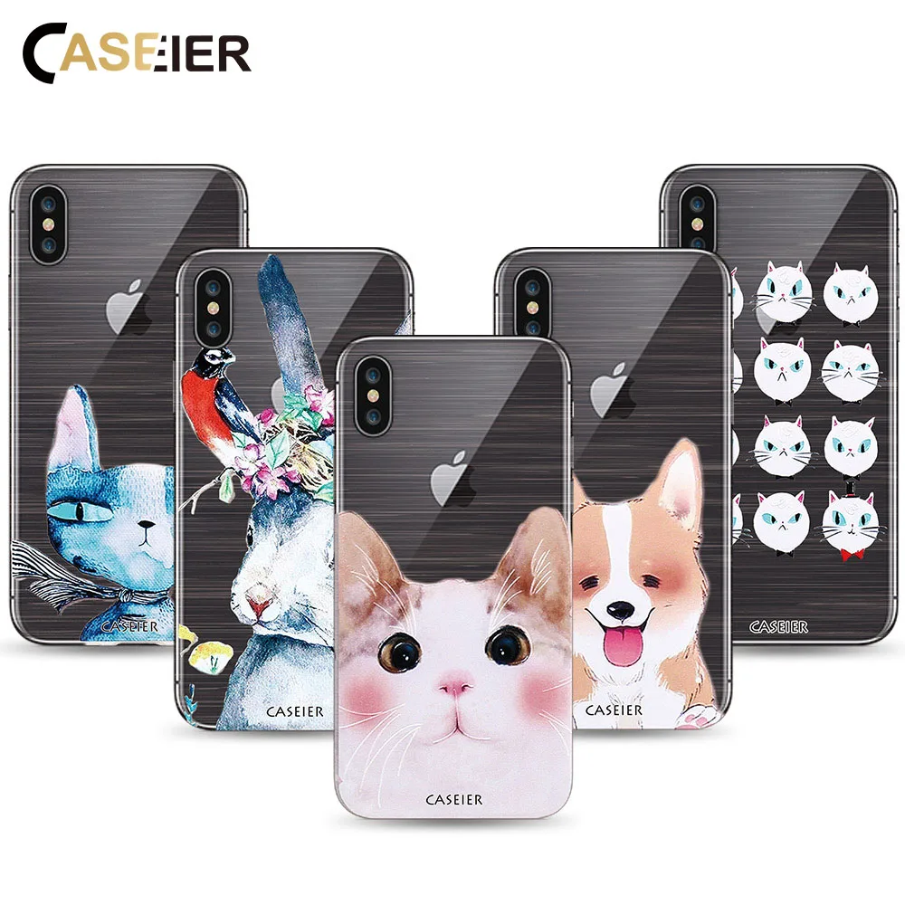 Прозрачный чехол caseier Cut для iPhone X 7 6 6s 8 Plus чехлы с рисунком кота 5 5S SE Shell