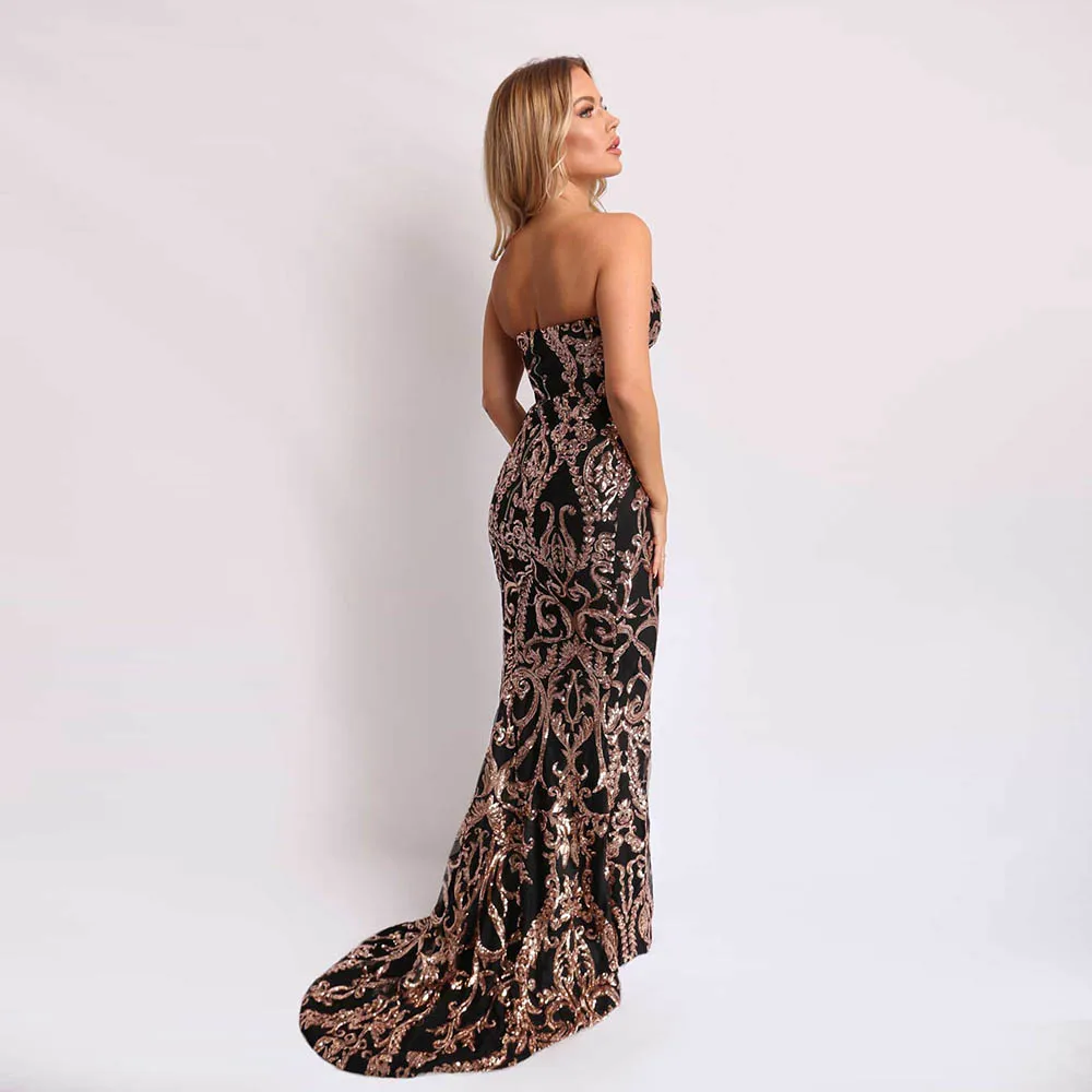 Роскошные черные длинные вечерние платья с золотыми блестками без рукавов