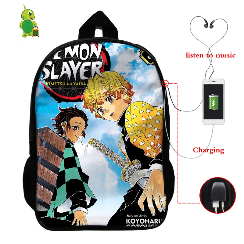 Demon Slayer: Kimetsu No Yaiba рюкзак USB зарядка Рюкзак для ноутбука аниме школьные сумки для подростков мальчик девочка путешествия рюкзак